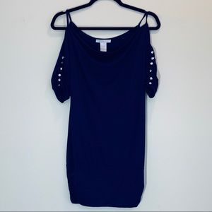 Mini Dress with Crystal Button Sleeve Accents
